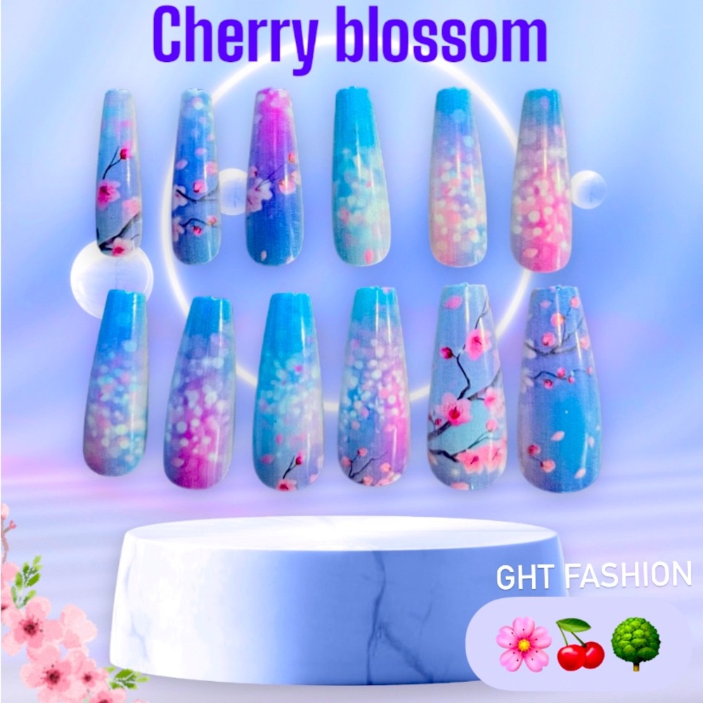 🌸🍒Cherry Blossom Flower Nails